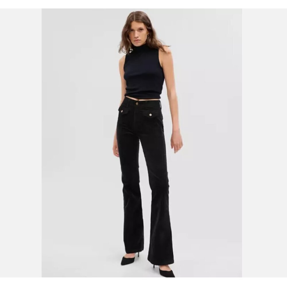 GAP High Rise '70s Flare Black Corduroy Pants Size 29/8 NWT $80 Flattering